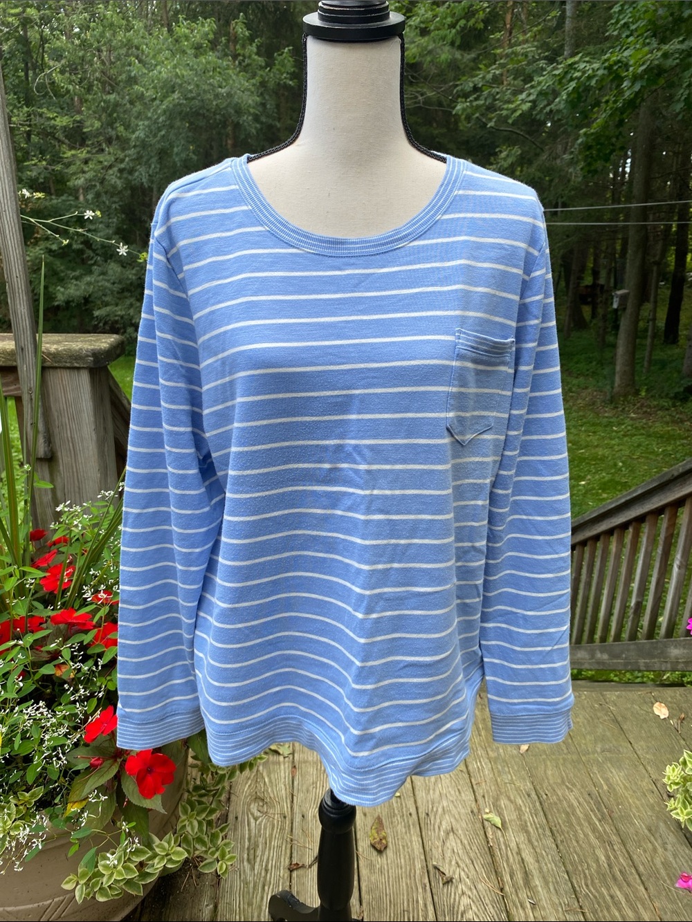 Talbots Light Blue & White Striped Long-Sleeve Sweatshirt